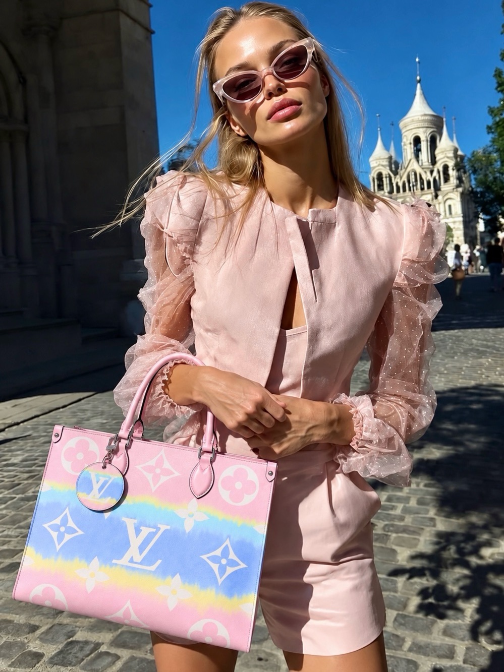 LOUIS VUITTON On The Go GM LV Pink Tie Dye Pastel Limited Edition Cloud Tote